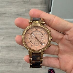 Michael Kors Gold and Tan Chronograph Watch
